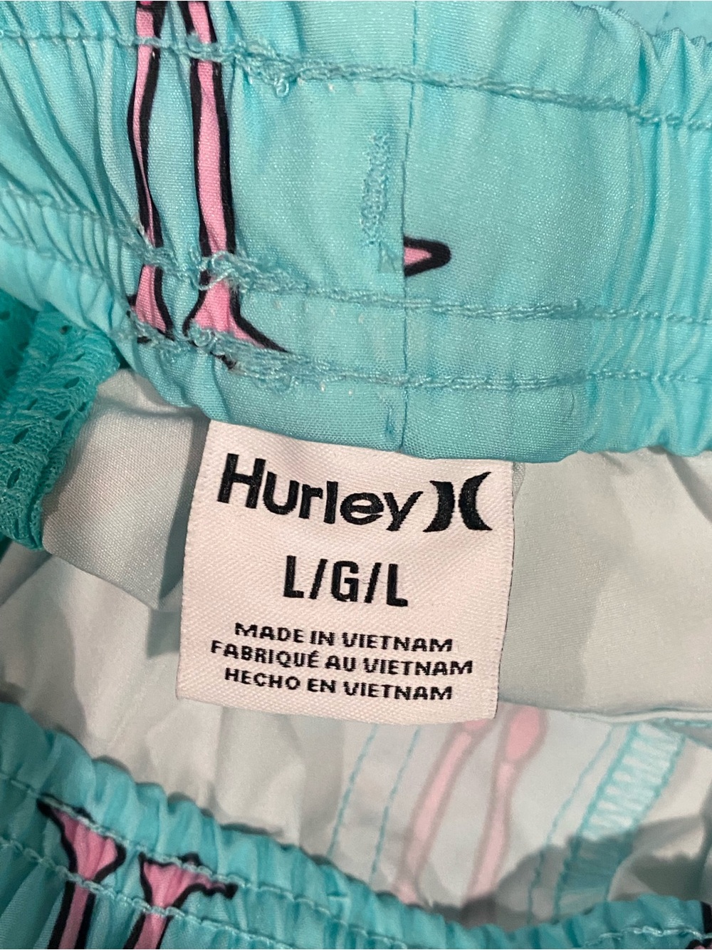Hurley Aqua Blue Swim Shorts with Pink Flamingo Print - Picture 6 of 7